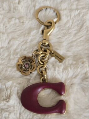 NWOT Coach Red Signature Leather C Tea Rose Bag Charm